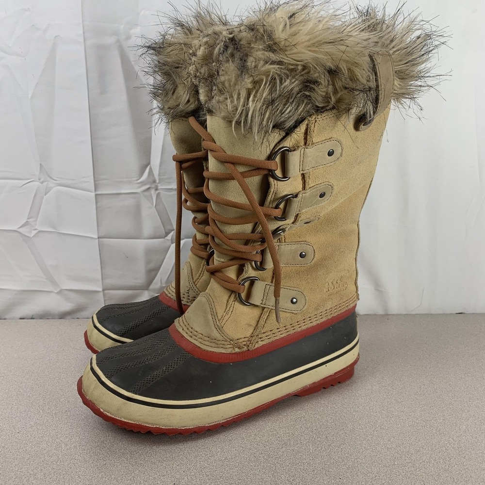 Sorel Snow Boots Womens Size 7 Brown Joan Of Arctic Fur Waterproof Winter